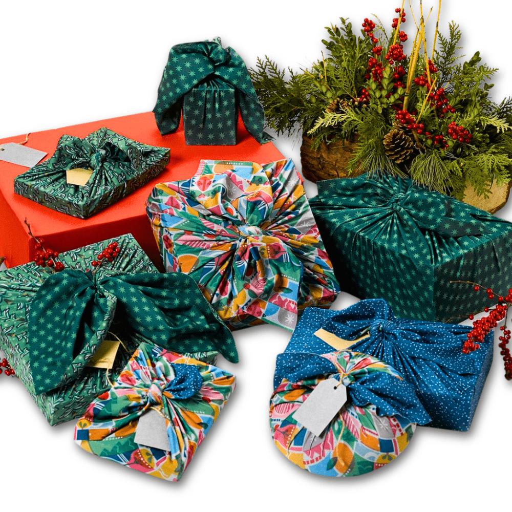 Assortiment de 9 papiers cadeaux Furoshiki réutilisables | Collection des fêtes