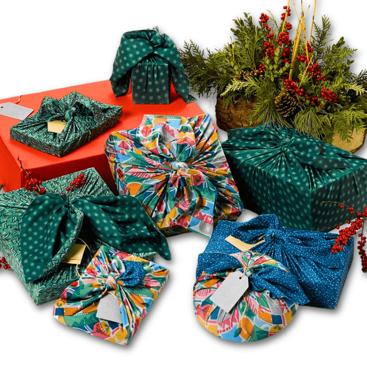 Assortiment de 9 papiers cadeaux Furoshiki réutilisables | Collection des fêtes