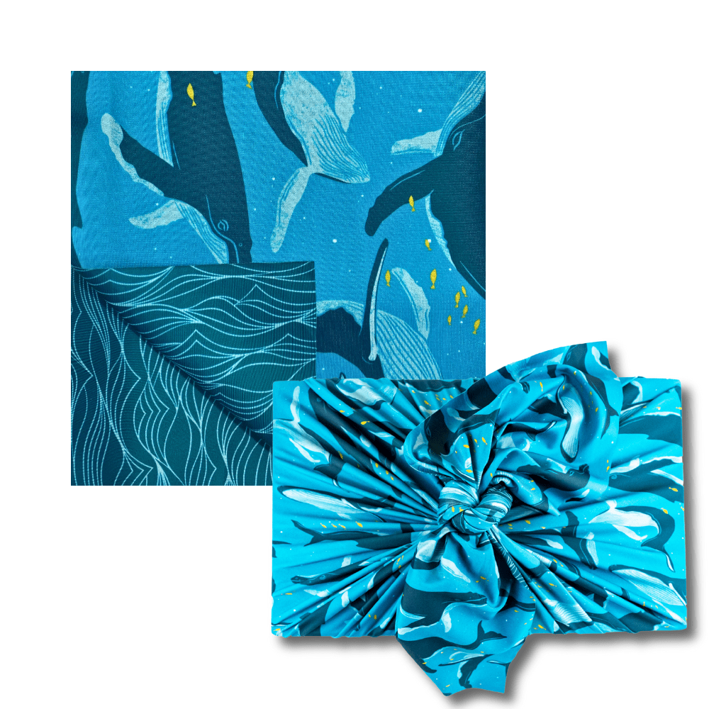 Papier cadeau Furoshiki réutilisable extra large | Baleines et vagues