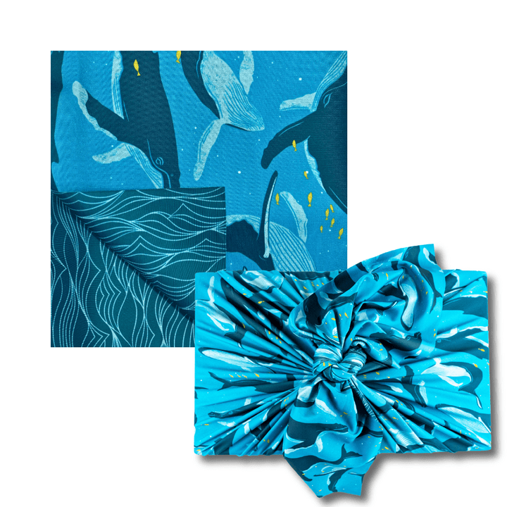 Papier cadeau Furoshiki réutilisable extra large | Baleines et vagues