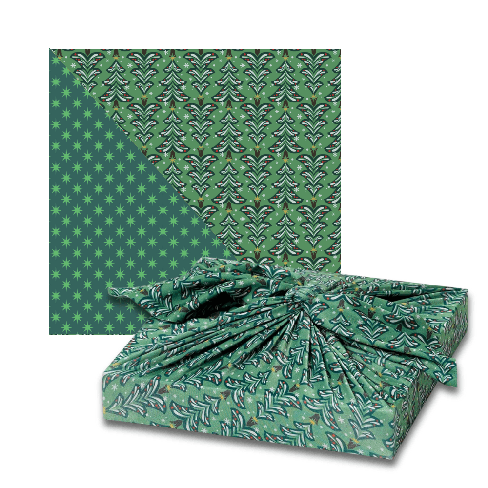 Extra Large Reusable Cloth Furoshiki Gift Wrap | Christmas Trees & Stars