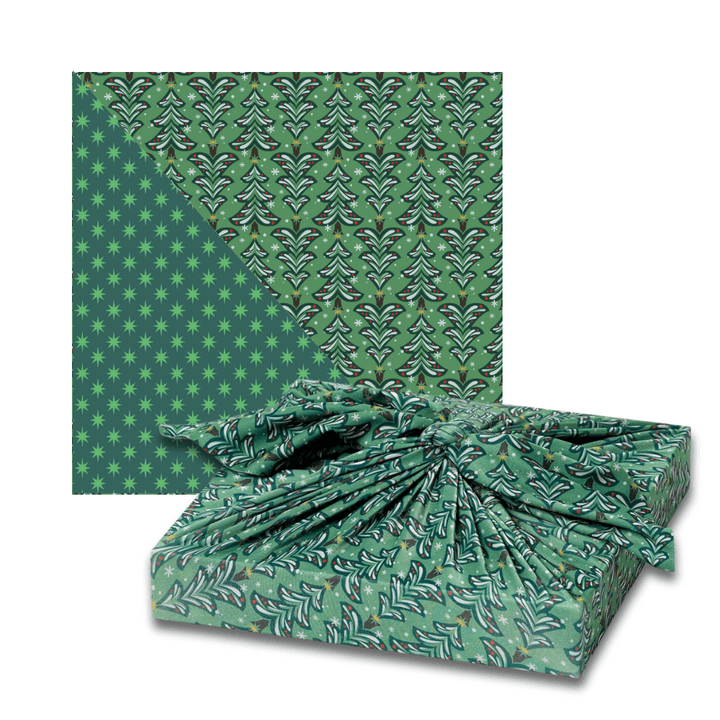 Extra Large Reusable Cloth Furoshiki Gift Wrap | Christmas Trees & Stars
