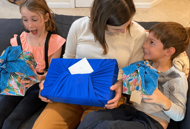 Lot de 3 papiers cadeaux Furoshiki réutilisables (S, L, XL) | Formes festives et bleu profond