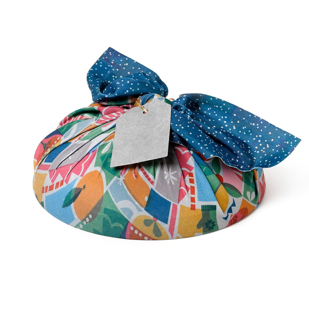 Vintage Shapes/Snow Small 18" Reusable Cloth Furoshiki Fabric Gift Wrap