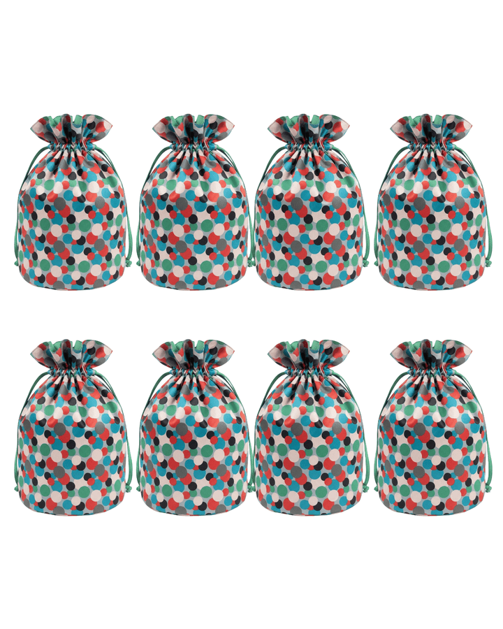 Sac cadeau en tissu réutilisable de taille moyenne | Confettis bleus et rouges