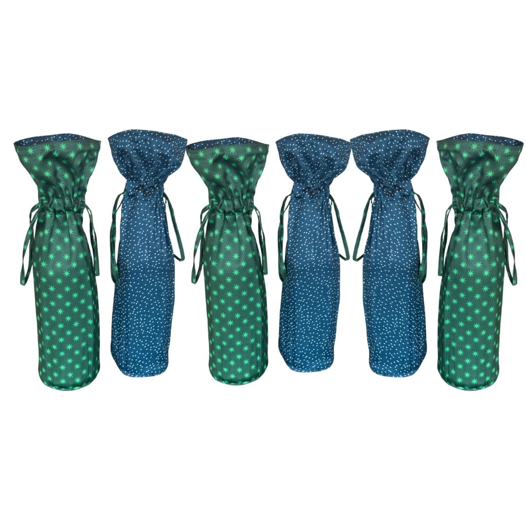 Grand sac cadeau réutilisable en tissu pour vin | Neige et étoiles
