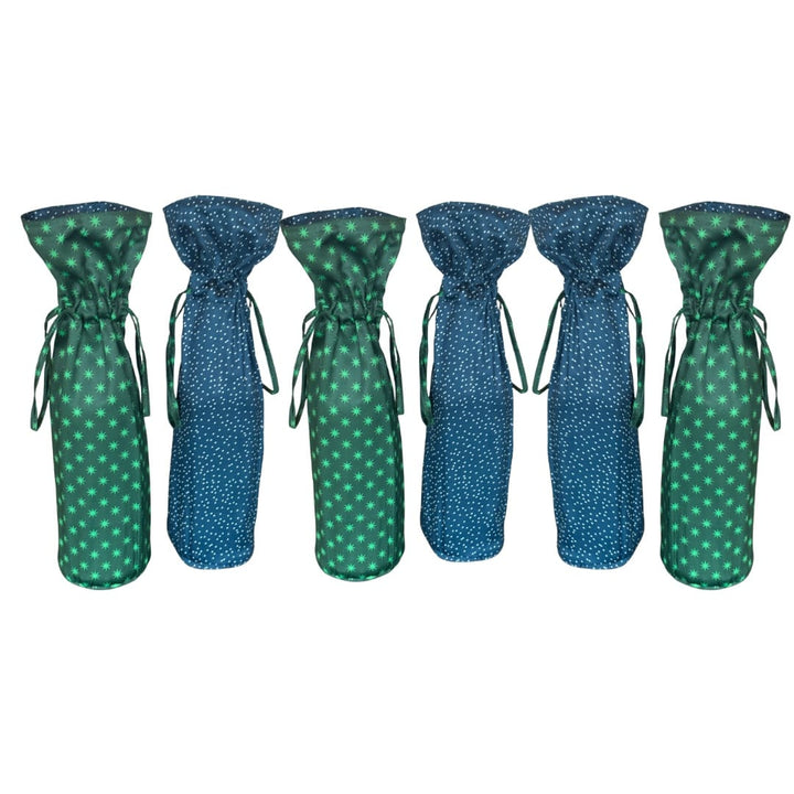 Grand sac cadeau réutilisable en tissu pour vin | Neige et étoiles