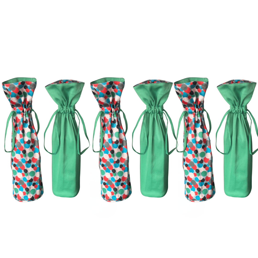 Large Reversible Reusable Fabric Wine Gift Bag | Polka Dots