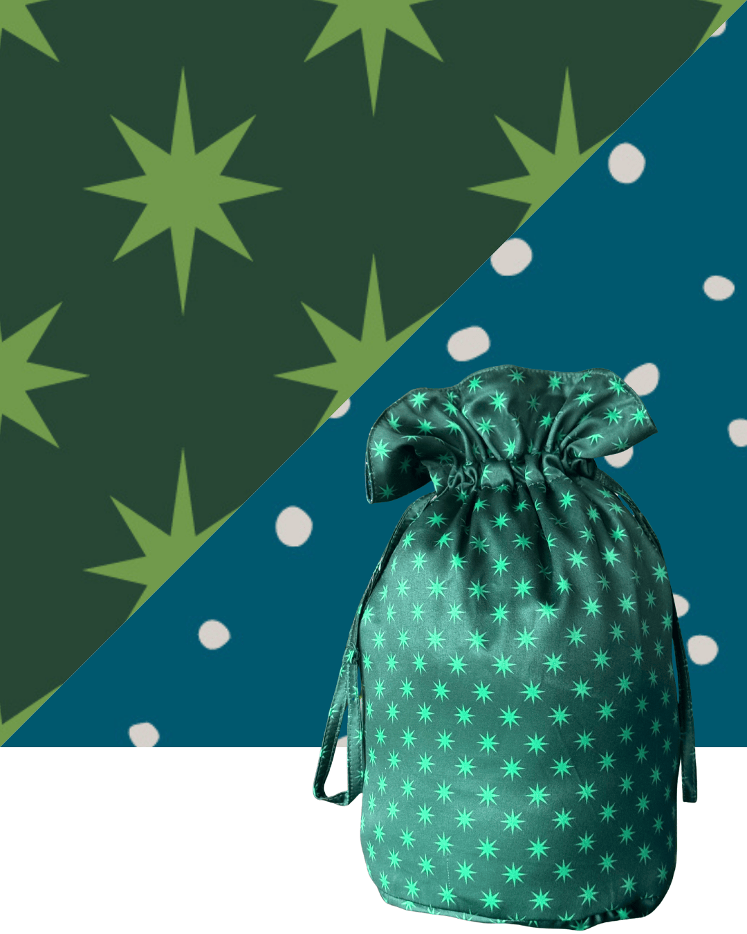 Sac cadeau en tissu réutilisable de taille moyenne | Confettis bleus et rouges