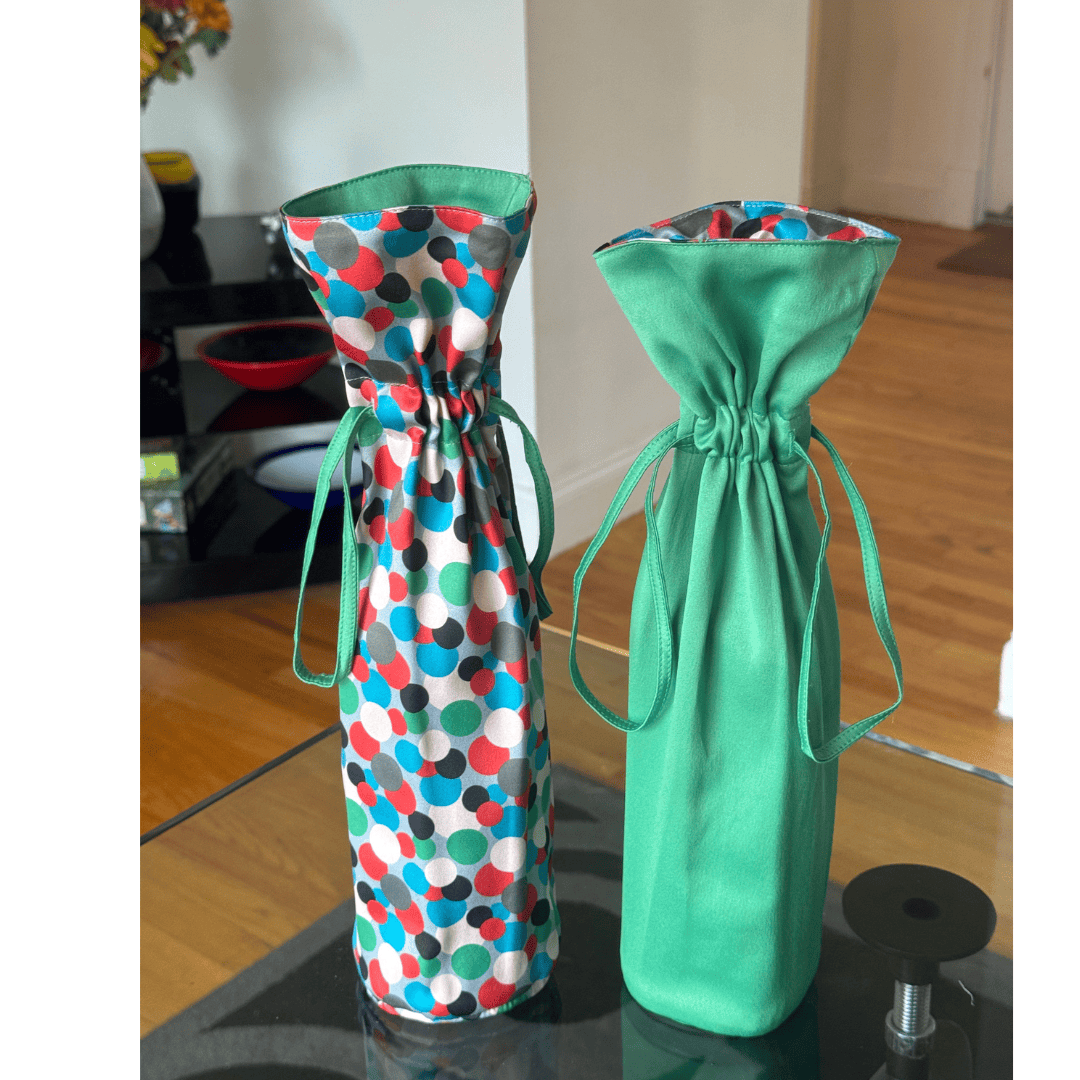 Large Reversible Reusable Fabric Wine Gift Bag | Polka Dots