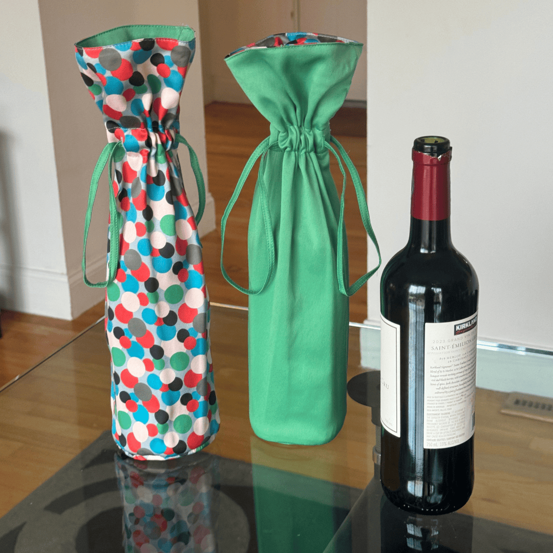 Large Reversible Reusable Fabric Wine Gift Bag | Polka Dots