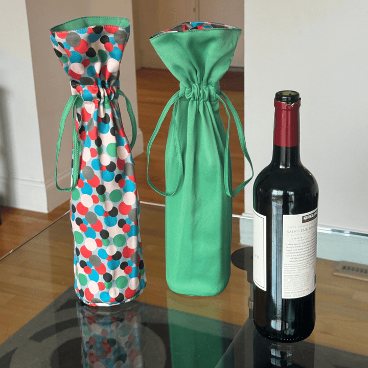 Large Reversible Reusable Fabric Wine Gift Bag | Polka Dots