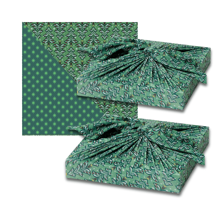 Papel de regalo Furoshiki de tela reutilizable de 28" con árboles de Navidad y estrellas vintage (paquete de 2)