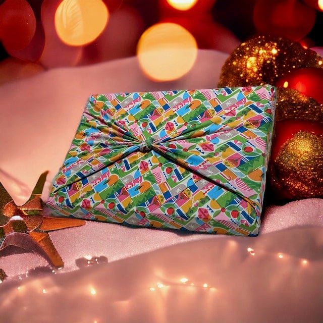 Extra Large Reusable Cloth Furoshiki Gift Wrap | Holiday Shapes & Snow