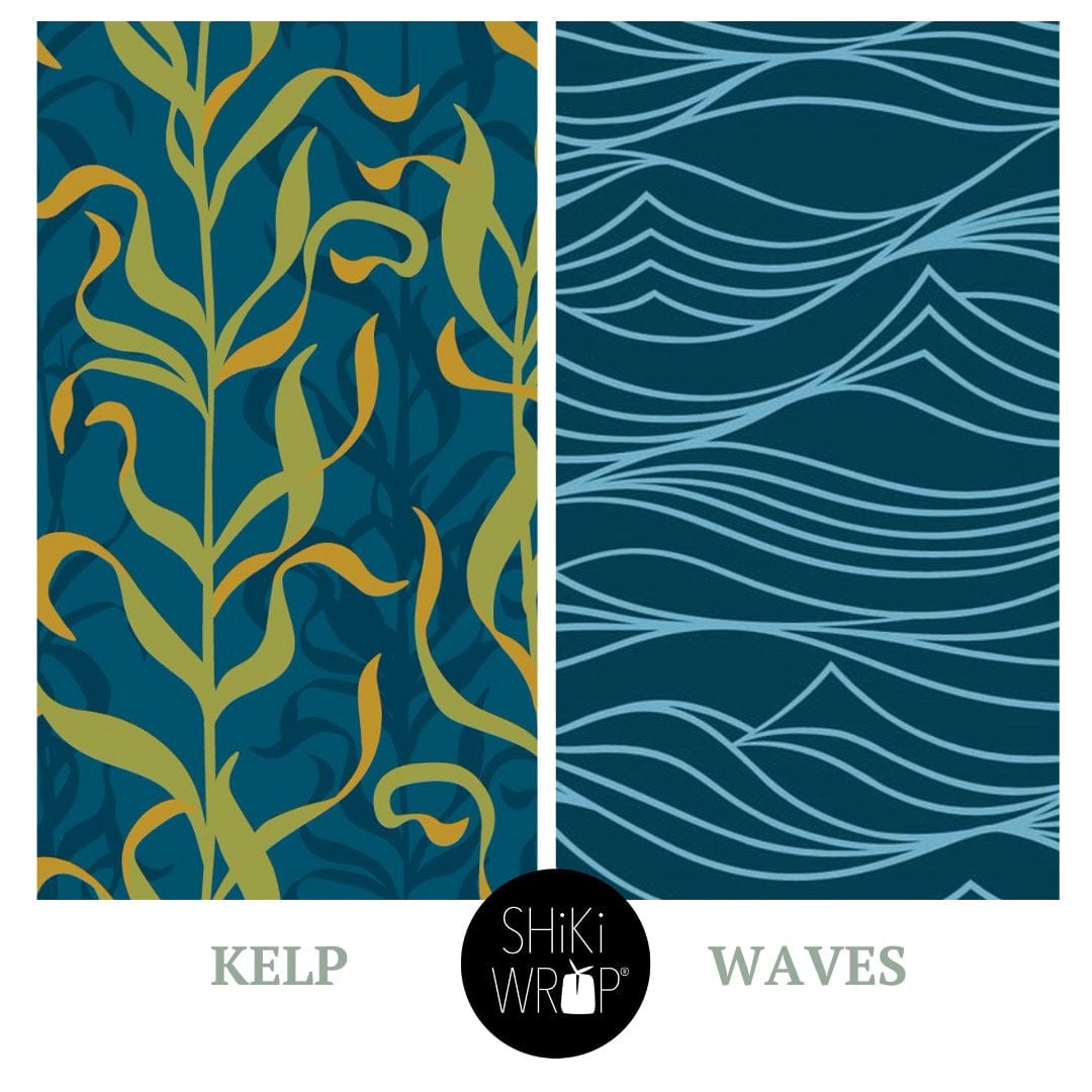 2 Pack - Kelp/Waves 28" Large Reusable Cloth Gift Wrap
