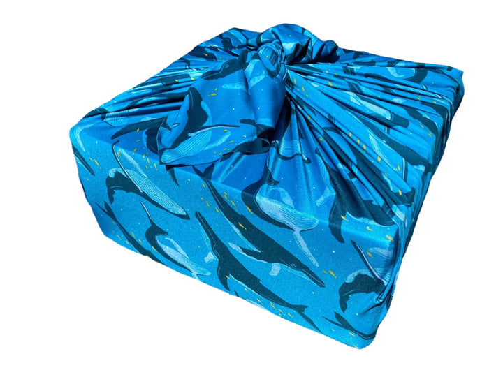 Set of 2 Large Reusable Cloth Furoshiki Gift Wrap | Whales & Waves